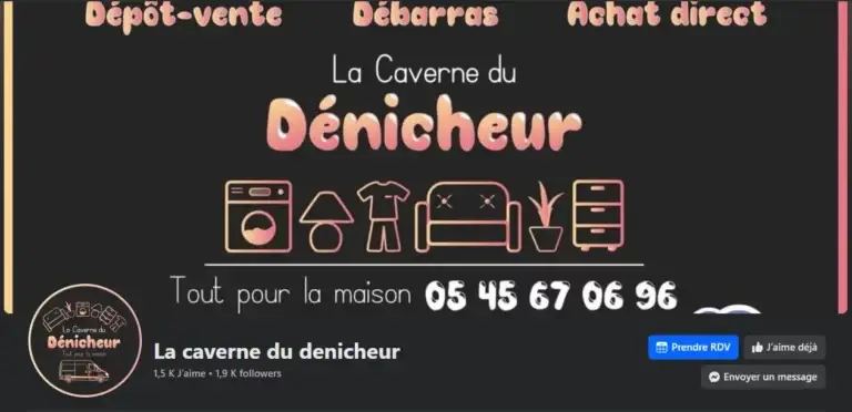 Page de couverture Facebook de la page pro La Caverne du dénicheur